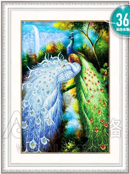 Tranh gắn đá hạt tròn Khổng Tước Phú Quý