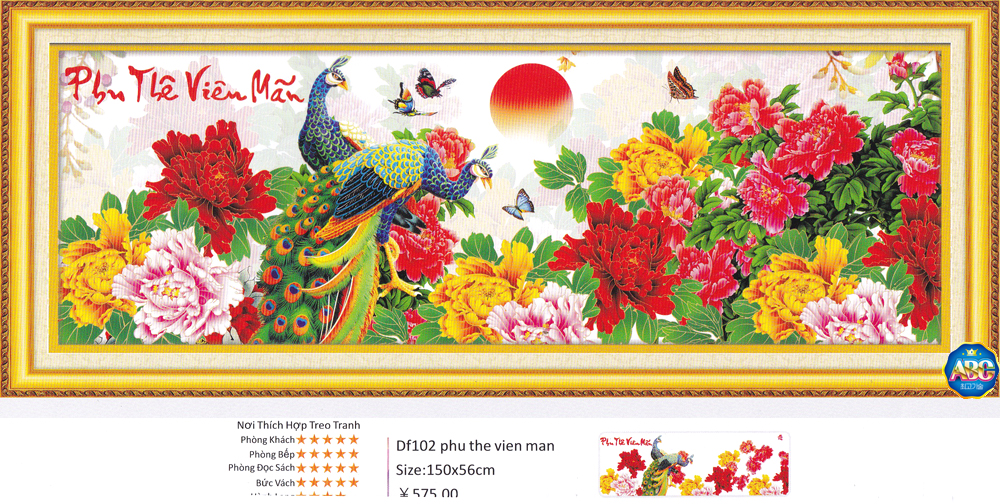 Tranh gắn đá hạt tròn kim cương Phu Thê Viên Mãn