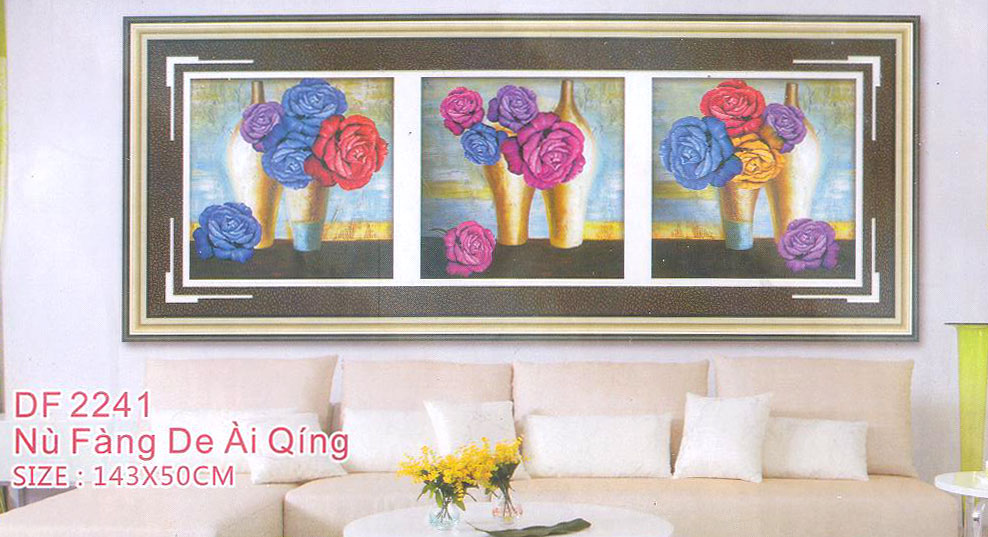 Tranh Đính Đá ABC 3D Bình Hoa Hồng Ngũ Sắc