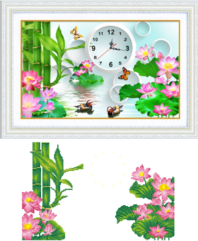 Tranh Đính Đá ABC 3D Đồng Hồ Sen Thơm Ngát