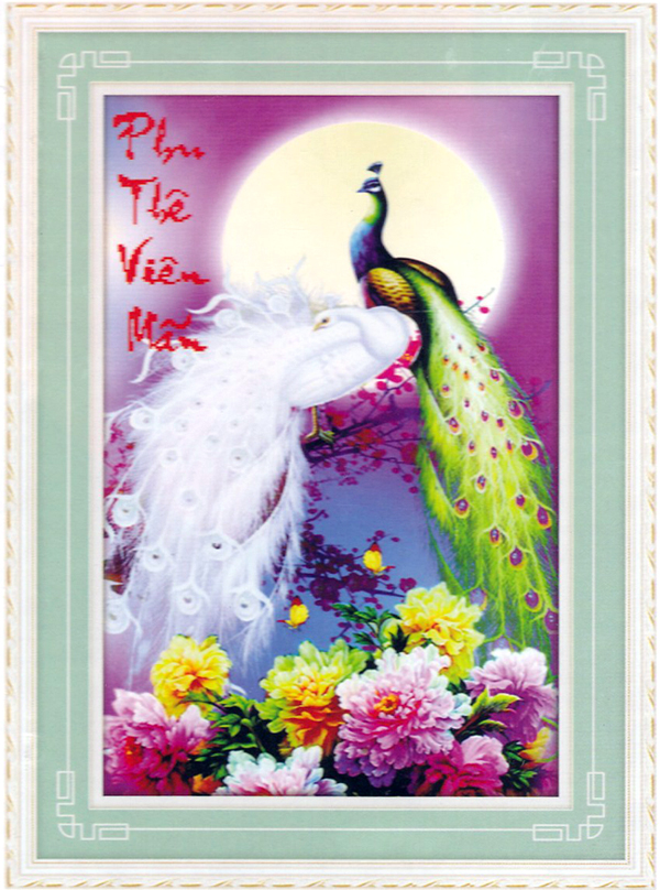 Tranh gắn đá xà cừ Phu Thê Viên Mãn