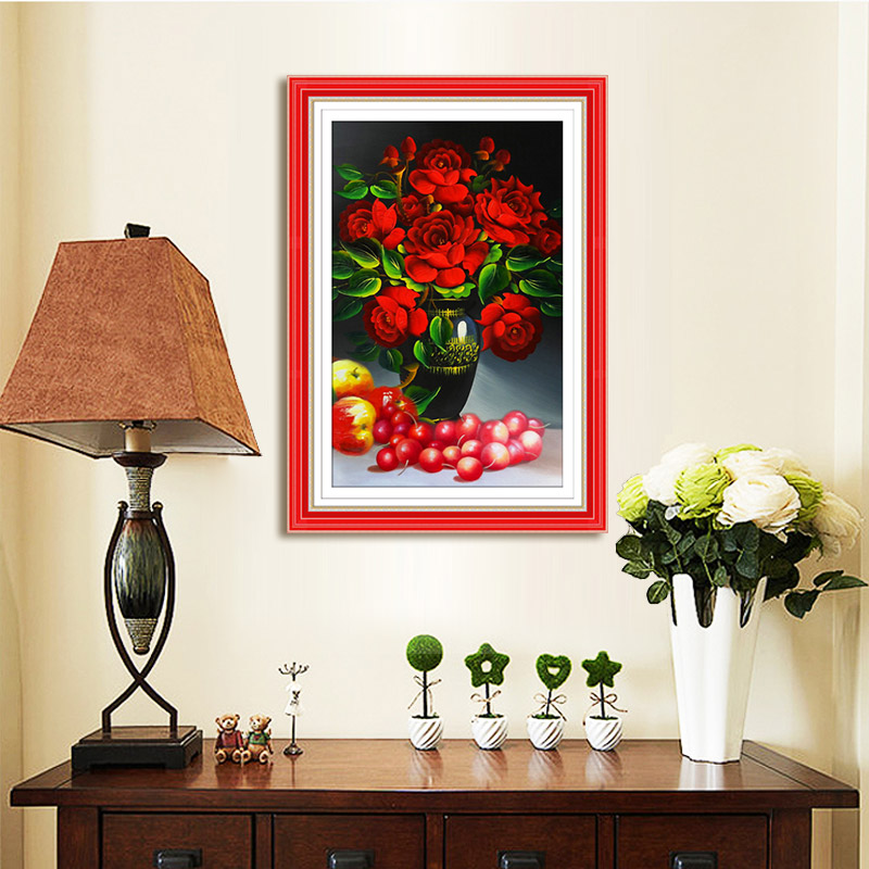 Tranh Thêu Chữ Thập 3D Rose Vase