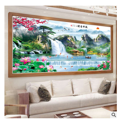 Tranh Thêu Chữ Thập (Chỉ Lụa) Lưu Thủy Sinh Tài