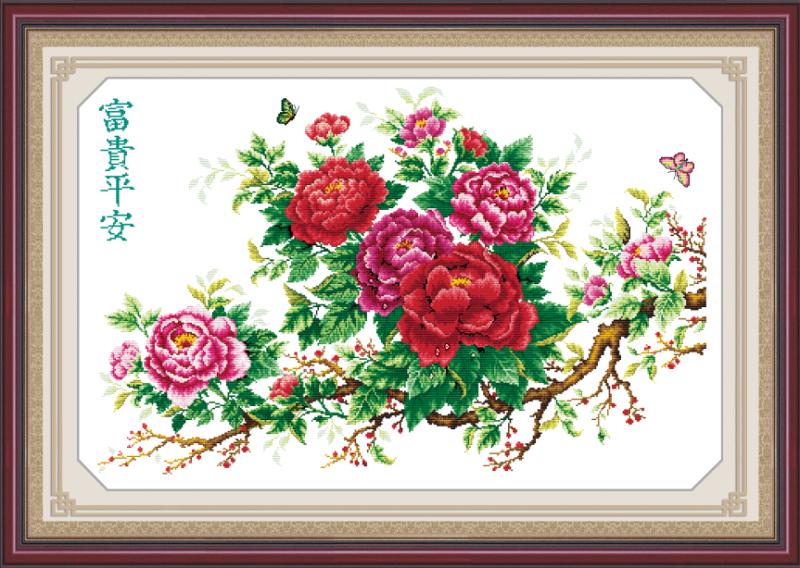 Tranh Thêu Chữ Thập Mẫu Đơn Phú Quý