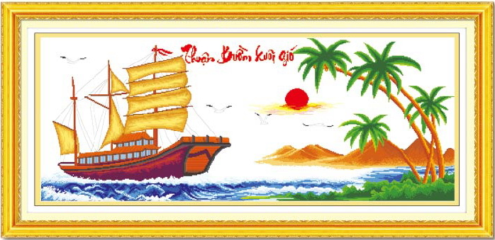 Tranh Thêu Chữ Thập Thuận Buồm Xuôi Gió