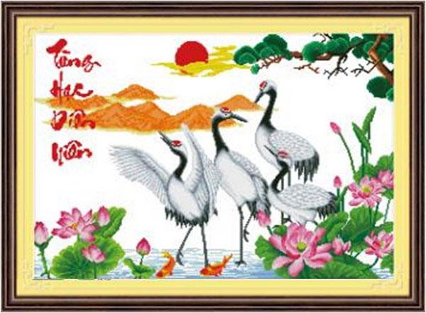 Tranh Thêu Chữ Thập Tùng Hạc Diên Niên